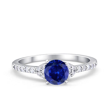 Art Deco Wedding Bridal Ring Round Simulated Blue Sapphire CZ 925 Sterling Silver